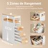 SoBuy BZR54-III-WN Dulap de baie cu roți, alb și lemn natural, 3 sertare și nișă deschisă, subțire 23cm, 40kg – 65x23x82 cm