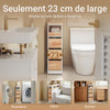 SoBuy BZR54-III-WN Dulap de baie cu roți, alb și lemn natural, 3 sertare și nișă deschisă, subțire 23cm, 40kg – 65x23x82 cm