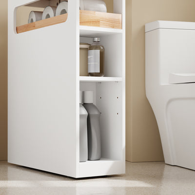 Precomandă SoBuy BZR54-IV-WN Dulap Baie Tip Coloană, Dulap Baie Mic, Compact cu Roți, Sertare și Separatoare, Alb 65x23x82cm