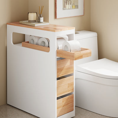 Precomandă SoBuy BZR54-IV-WN Dulap Baie Tip Coloană, Dulap Baie Mic, Compact cu Roți, Sertare și Separatoare, Alb 65x23x82cm