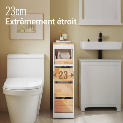 Precomandă SoBuy BZR54-IV-WN Dulap Baie Tip Coloană, Dulap Baie Mic, Compact cu Roți, Sertare și Separatoare, Alb 65x23x82cm