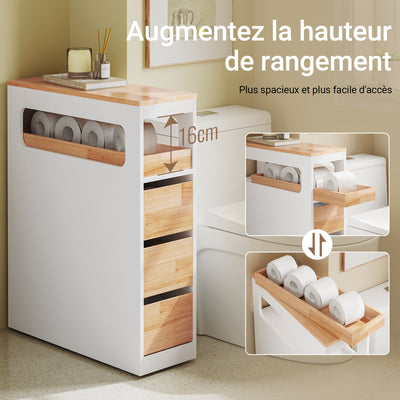 Precomandă SoBuy BZR54-IV-WN Dulap Baie Tip Coloană, Dulap Baie Mic, Compact cu Roți, Sertare și Separatoare, Alb 65x23x82cm