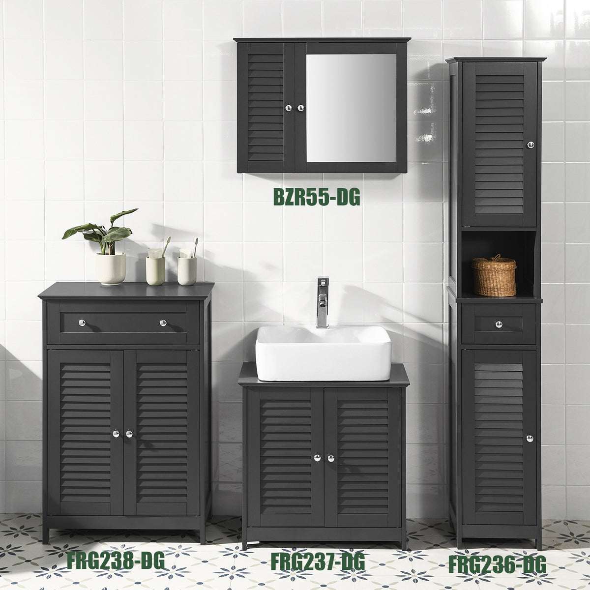 SoBuy FRG238-DG Dulap de baie – Comodă de baie, Dulap de depozitare cu raft reglabil, 1 sertar și 2 uși, pentru hol și bucătărie, Gri închis, 60 x 35 x 87 cm