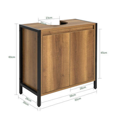 SoBuy BZR63-PF Dulap sub chiuvetă pentru baie cu 2 uși și raft, Mobilier mic de depozitare sub lavoar cu picioare reglabile 60x60x30 cm
