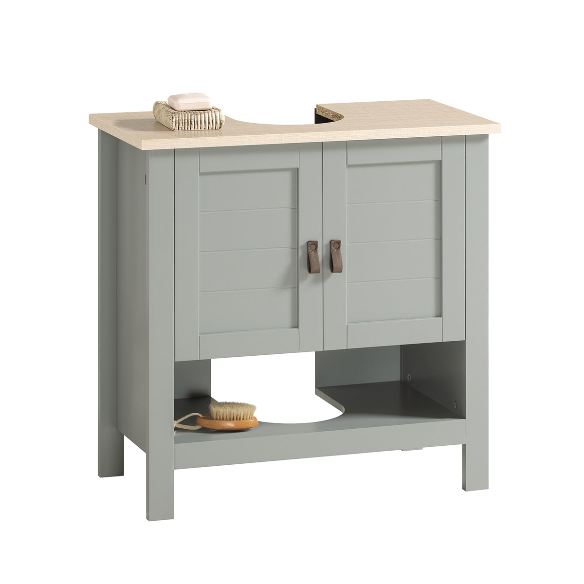 SoBuy BZR69-II-HG Meuble sous lavabo Salle de Bain avec Colonne– Meuble sous Vasque avec étagère réglable, Niche Ouverte & dé