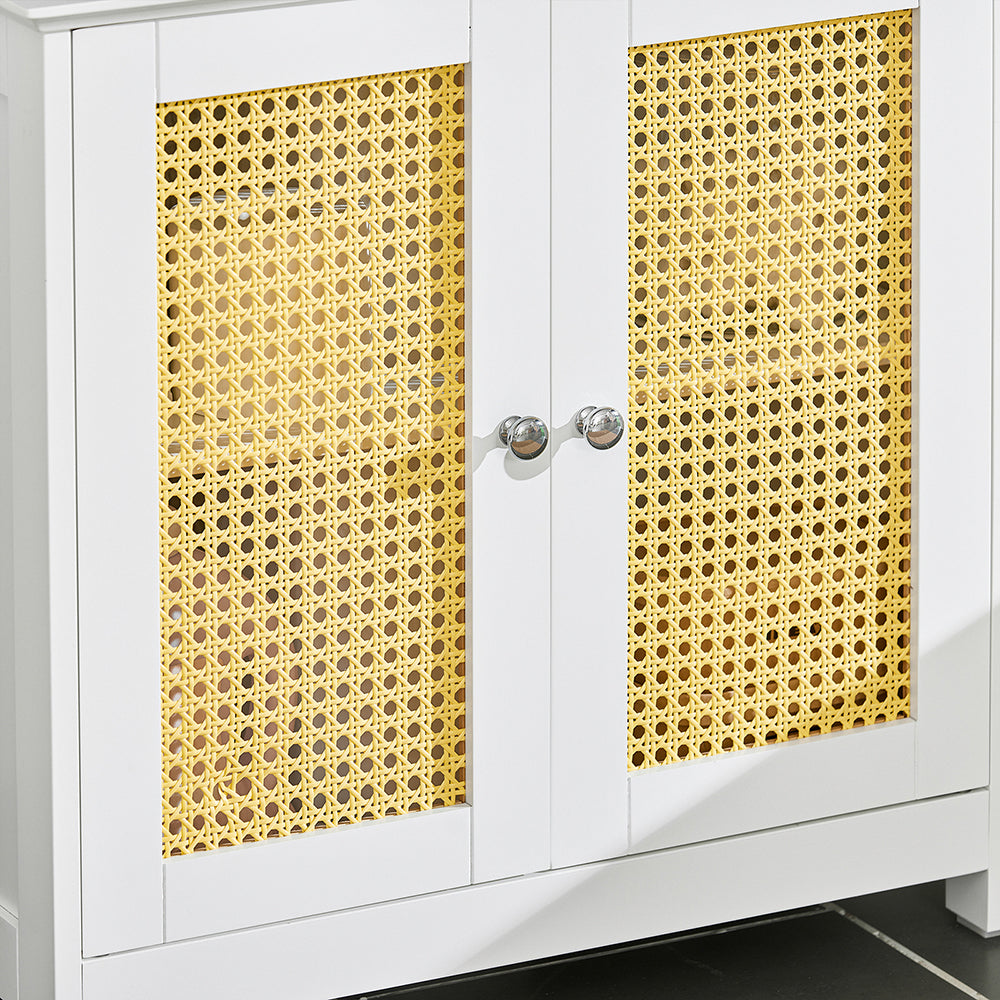 SoBuy BZR72-II-W Meuble sous-Lavabo, Meuble sous-Vasque à 2 étages réglable et 2 Portes en Ploy Rotin, Vasque Housse Colonne lavabo