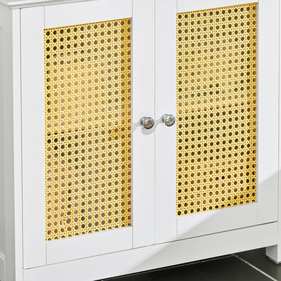 SoBuy BZR72-II-W Meuble sous-Lavabo, Meuble sous-Vasque à 2 étages réglable et 2 Portes en Ploy Rotin, Vasque Housse Colonne lavabo