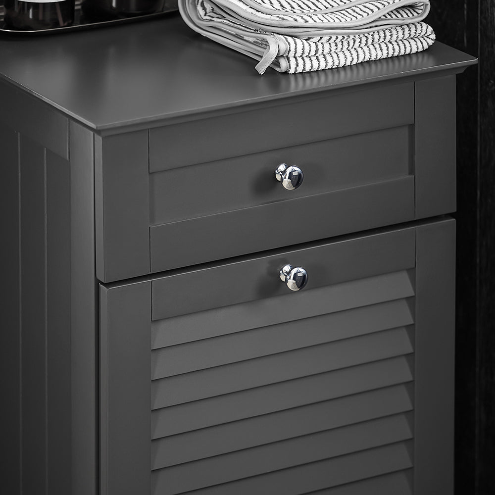 SoBuy BZR73-DG Meuble Bas de Salle de Bain Corbeille à Linge Armoire Toilette Meuble de Rangement avec 1 Tiroir et 1 Panier à Linge