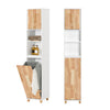 SoBuy BZR74-W Coloană pentru Baie Stil Natural cu Coș de Rufe – Alb Lemn, 170 cm