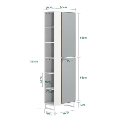 SoBuy BZR76-HG Dulap înalt de baie Dulap pentru toaletă cu rafturi de depozitare