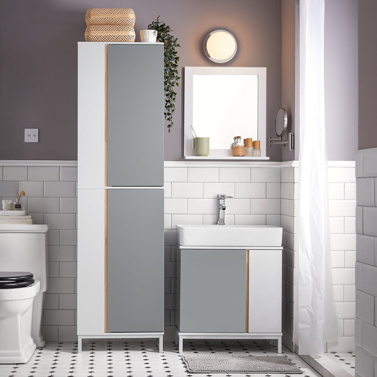 SoBuy BZR76-HG Dulap înalt de baie Dulap pentru toaletă cu rafturi de depozitare