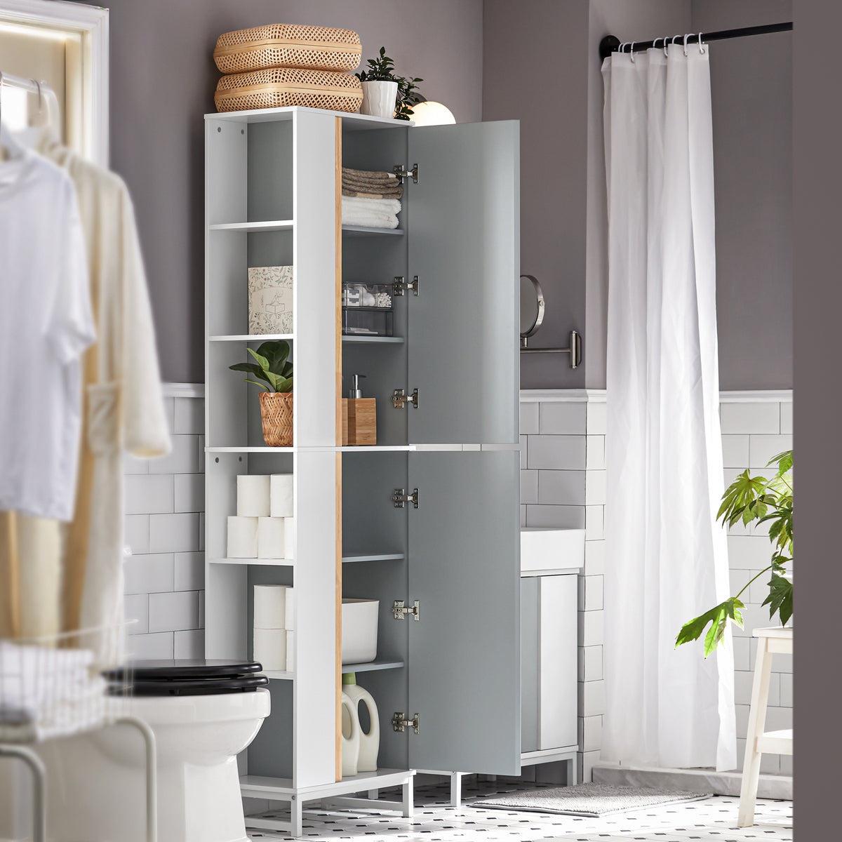 SoBuy BZR76-HG Dulap înalt de baie Dulap pentru toaletă cu rafturi de depozitare