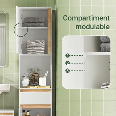 SoBuy BZR80-W Coloană de Baie Salvează Spațiu cu Sertar și Uși, Dulap de Depozitare Baie cu Etajeră Deschisă, Alb 35×33×170 cm