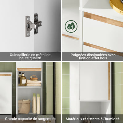 SoBuy BZR80-W Coloană de Baie Salvează Spațiu cu Sertar și Uși, Dulap de Depozitare Baie cu Etajeră Deschisă, Alb 35×33×170 cm