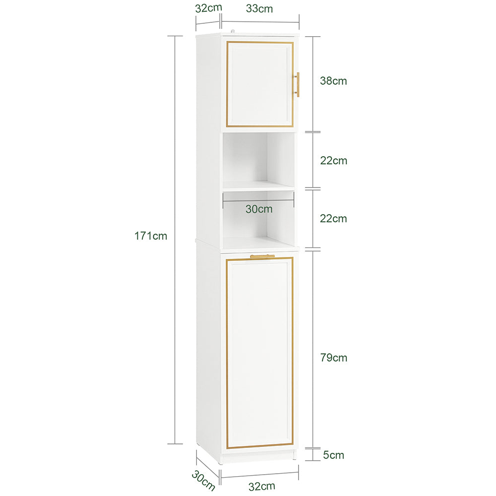 SoBuy BZR87-W Meuble Colonne de Salle de Bain Armoire Haute Étagère étroite avec 2 Portes, 2 Compartiments et 1 Panier à Linge