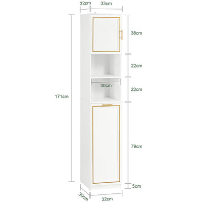 SoBuy BZR87-W Meuble Colonne de Salle de Bain Armoire Haute Étagère étroite avec 2 Portes, 2 Compartiments et 1 Panier à Linge
