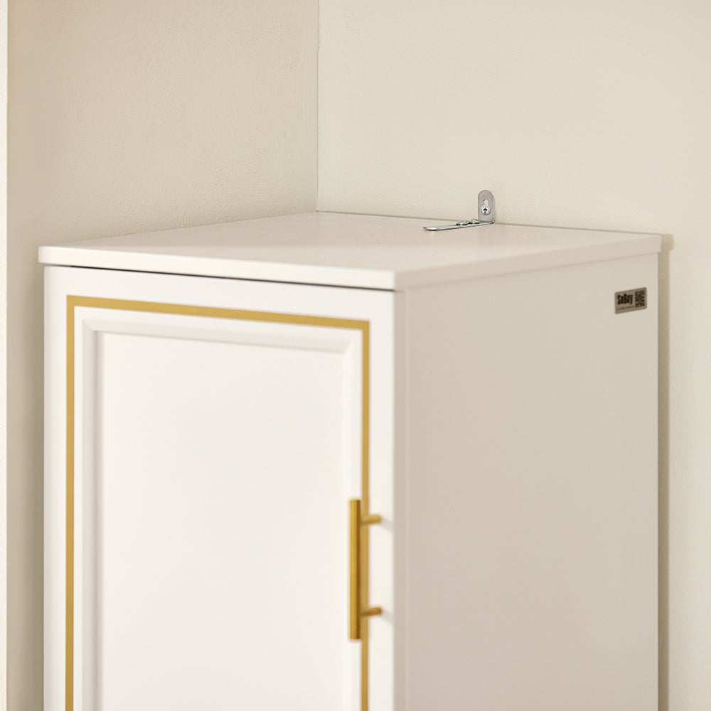 SoBuy BZR87-W Meuble Colonne de Salle de Bain Armoire Haute Étagère étroite avec 2 Portes, 2 Compartiments et 1 Panier à Linge