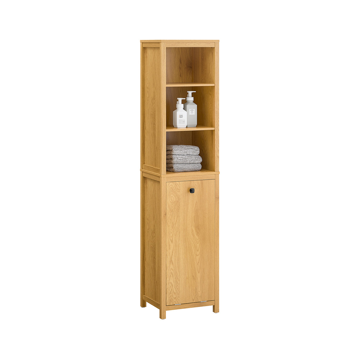 SoBuy BZR95-SN Meuble Colonne de Salle de Bain, Armoire Haute,  avec 1 Panier à Linge et 3 Étagères