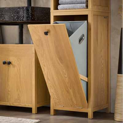SoBuy BZR95-SN Meuble Colonne de Salle de Bain, Armoire Haute,  avec 1 Panier à Linge et 3 Étagères
