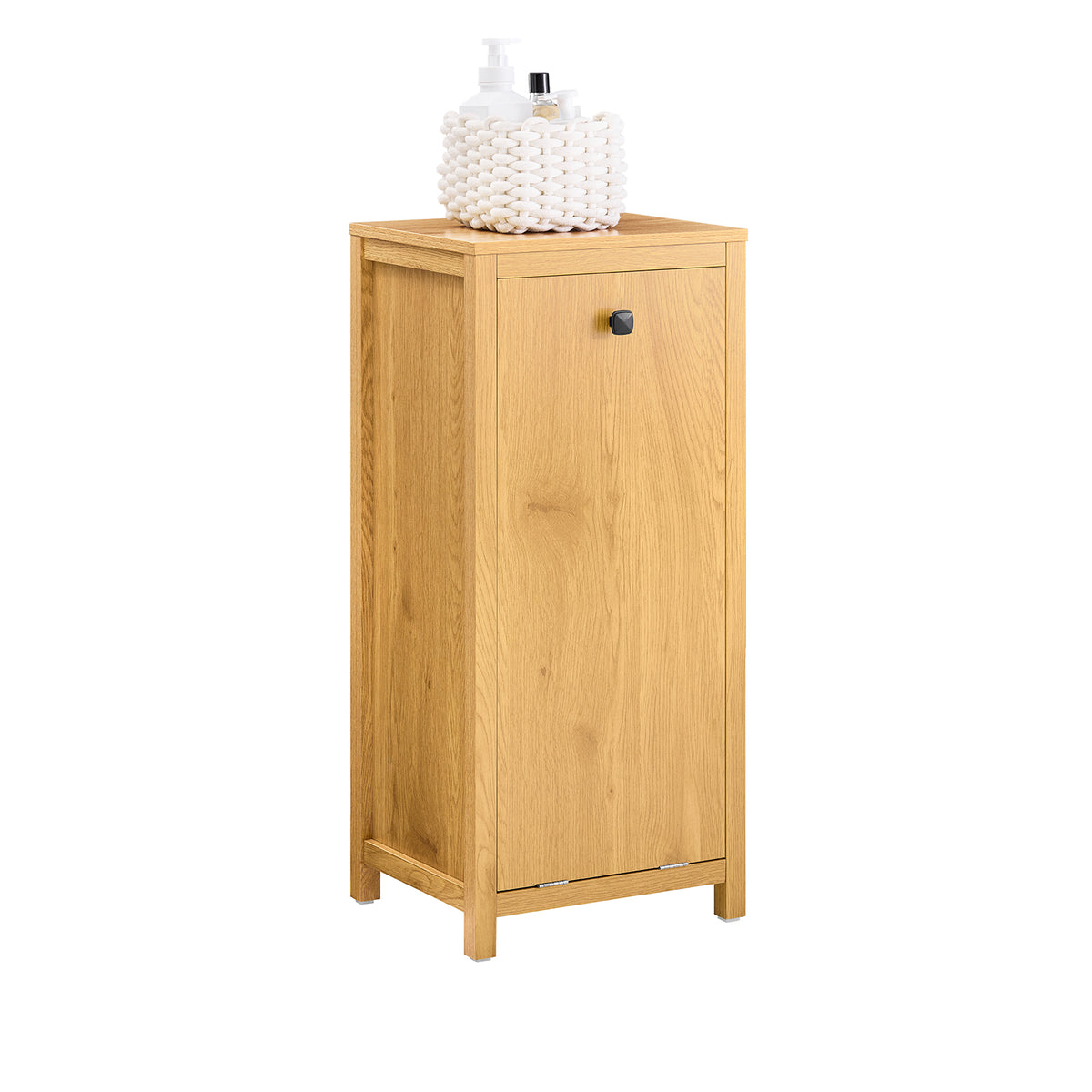 SoBuy BZR96-SN Armoire à Linge avec Sac à Linge, Meuble Bas de Salle de Bain, Coffre à Linge avec 1 Panier à Linge