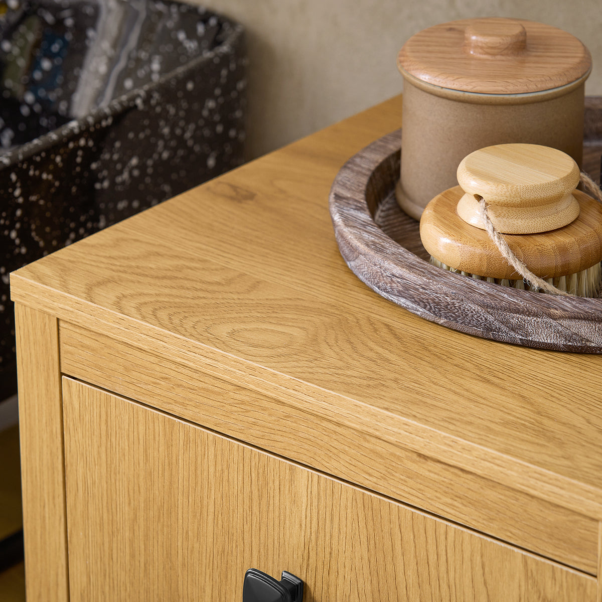 SoBuy BZR96-SN Armoire à Linge avec Sac à Linge, Meuble Bas de Salle de Bain, Coffre à Linge avec 1 Panier à Linge
