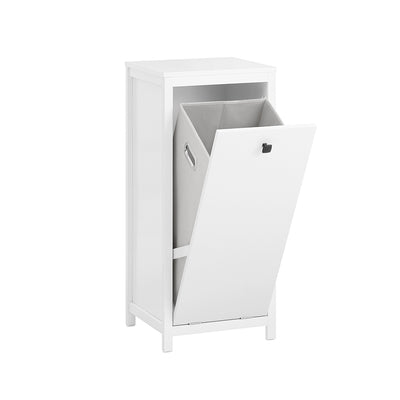 SoBuy BZR96-W Armoire à Linge avec Sac à Linge, Meuble Bas de Salle de Bain, Coffre à Linge, Porte Vêtement