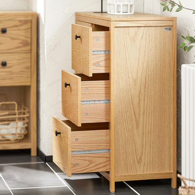 SoBuy BZR97-N Armoire à Linge avec Sac à Linge, Meuble Bas, Commode, Armoire Toilette avec 3 Tiroirs et 1 Panier à Linge