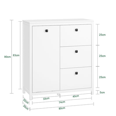 SoBuy BZR97-W Armoire à Linge avec Sac à Linge, Meuble Bas de Salle de Bain Armoire Toilette
