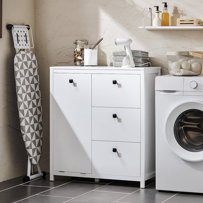 SoBuy BZR97-W Armoire à Linge avec Sac à Linge, Meuble Bas de Salle de Bain Armoire Toilette