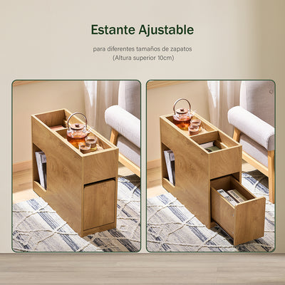 SoBuy FBT158-N Table de Chevet avec Plateau Amovible et Tiroir, Gain de Place, pour Salon et Chambre, Rangement Optimisé, Compact – L25×P70×H55 cm, Naturel