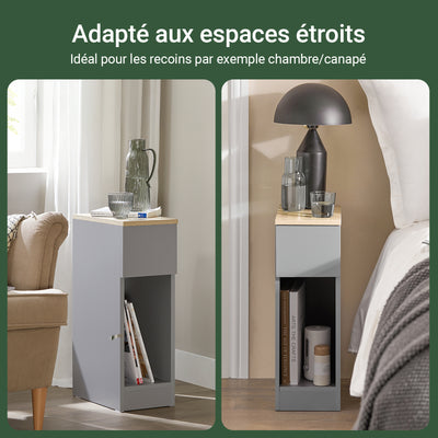 SoBuy FBT111-HGx2 Lot de 2 Tables de Chevet avec Tiroir, Gain de Place, pour Salon et Chambre, Rangement Optimisé, Design Fonctionnel – L20×P35×H60 cm, Gris
