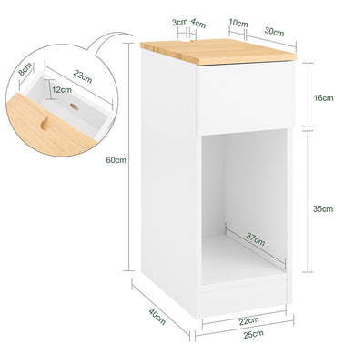 SoBuy FBT111-II-WN Table de Chevet avec Tiroir, Gain de Place, pour Salon et Chambre, Rangement Optimisé, Design Fonctionnel, Compact – L25×P40×H60 cm, Blanc