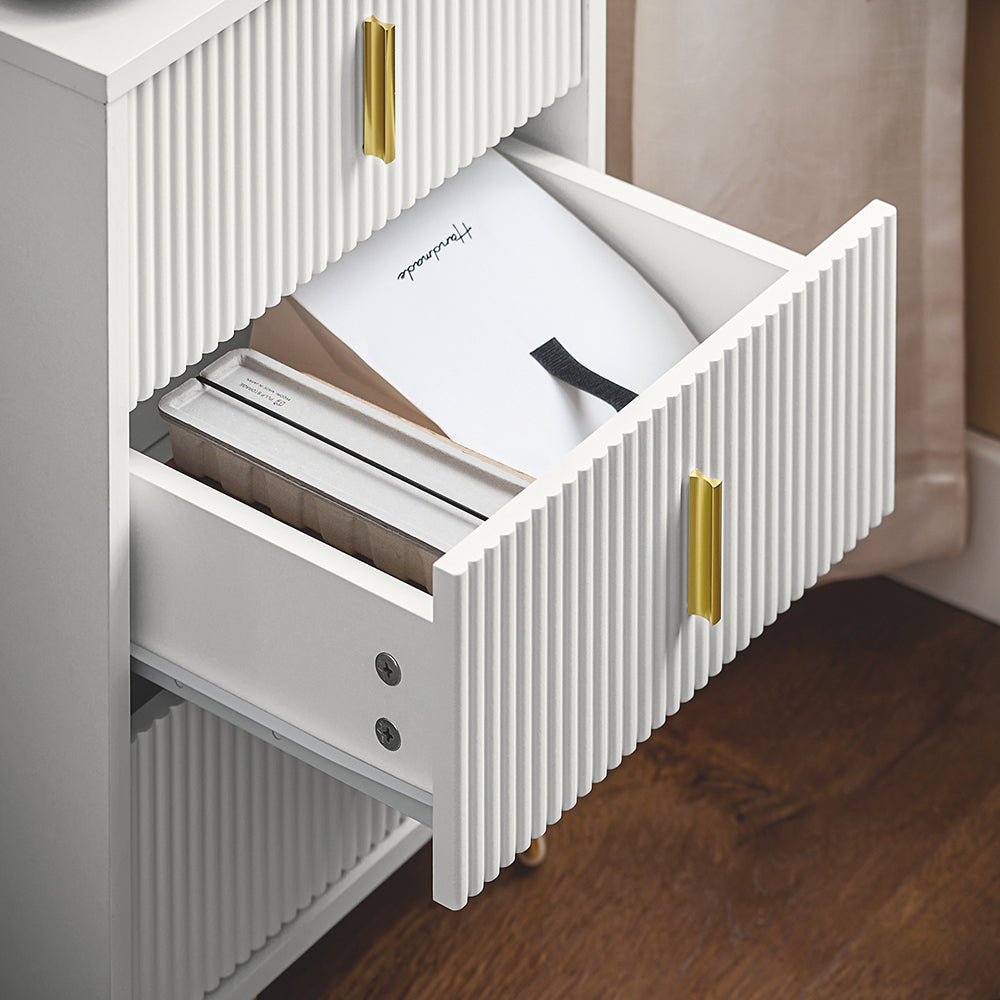 SoBuy FBT115-L-W Noptieră - Noptieră cu 3 sertare, Masă laterală pentru dormitor - Dulap modern de depozitare, alb L40 x P40 x H63 cm