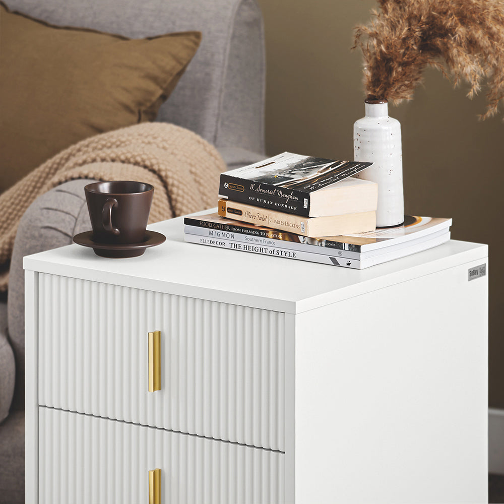 SoBuy FBT115-L-W Noptieră - Noptieră cu 3 sertare, Masă laterală pentru dormitor - Dulap modern de depozitare, alb L40 x P40 x H63 cm