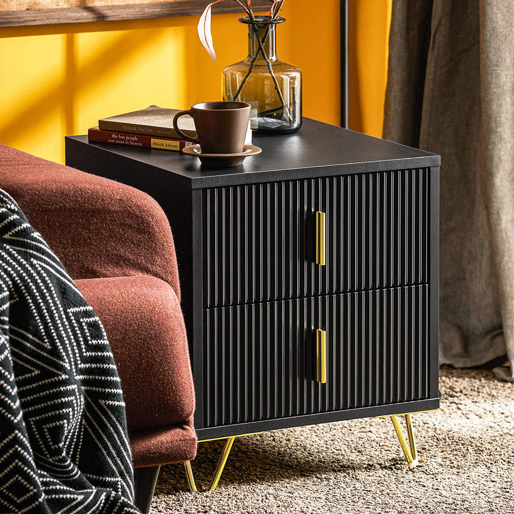 SoBuy FBT115-SCHx2 Set de 2 Noptiere - Noptieră cu 2 Sertare, Măsuță Laterală pentru Dormitor - Mobilier Modern de Depozitare, Negru L40 x P40 x H47 cm