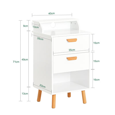 SoBuy FBT125-W Noptieră, Noptieră, Masă laterală, Masuță de cafea cu 1 raft, 2 sertare și 1 compartiment deschis