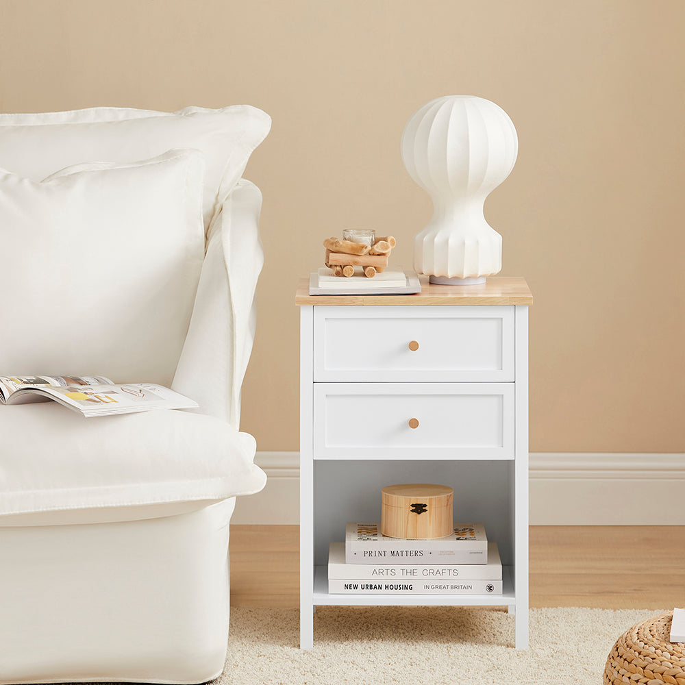 SoBuy FBT126-WN Table de Chevet avec 2 Tiroirs, Table de Nuit, Bout de Canapé, Meuble d'Appoint, Table Téléphone, de Café pour Salon, Chambre, Bureau, Blanc, L40xP30xH60cm
