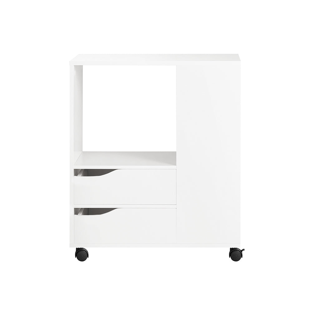 SoBuy FBT129-W Suport Mobil cu 2 Sertare, pentru Imprimantă, Birou Mobil cu Roți, cu Rafturi Deschise pentru Documente Format A4