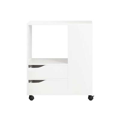 SoBuy FBT129-W Suport Mobil cu 2 Sertare, pentru Imprimantă, Birou Mobil cu Roți, cu Rafturi Deschise pentru Documente Format A4