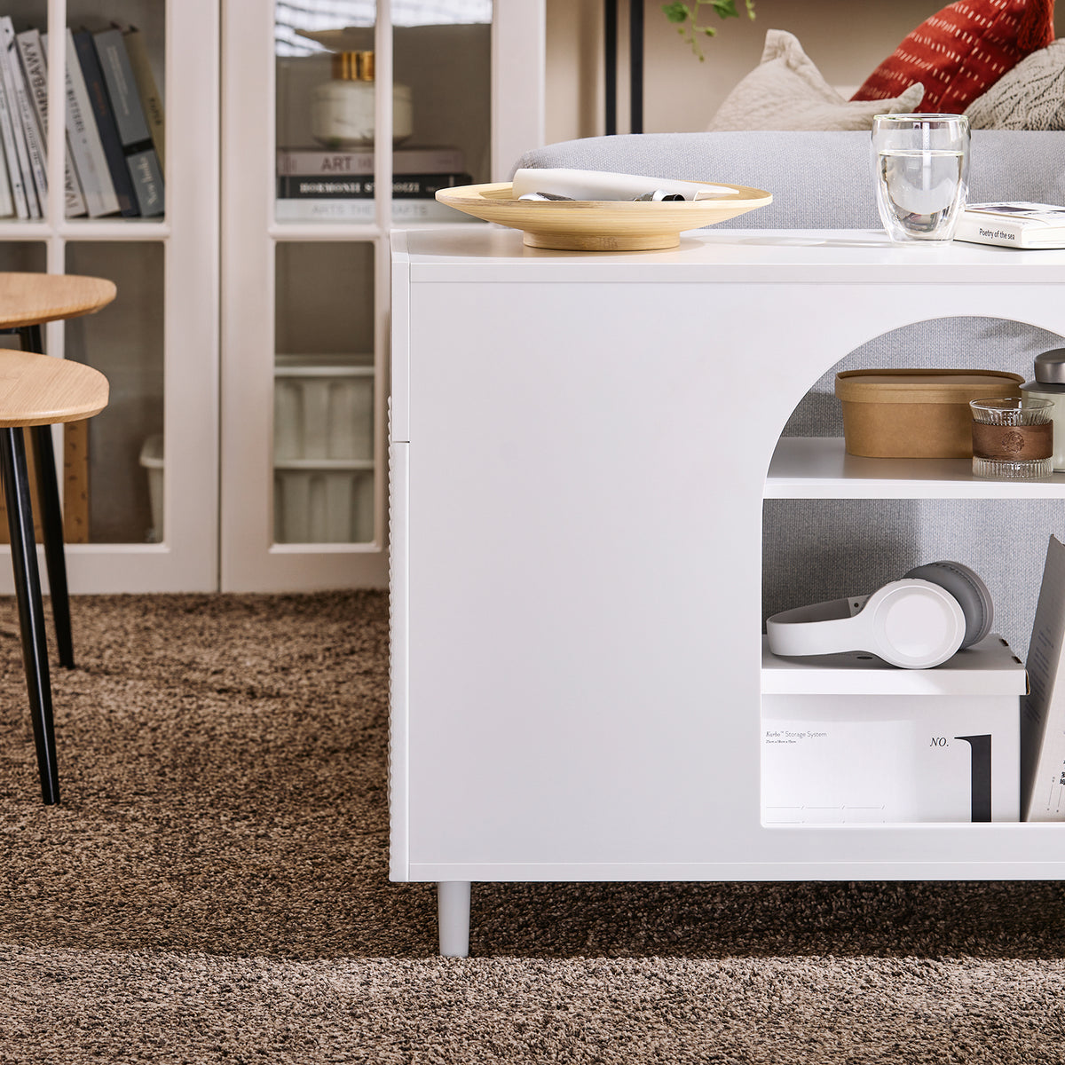 SoBuy FBT135-W Table d’Appoint, Bout de Canapé de Salon, Table à Café, Caisson de Bureau avec 1 Tiroir 1 Porte et Compartiments