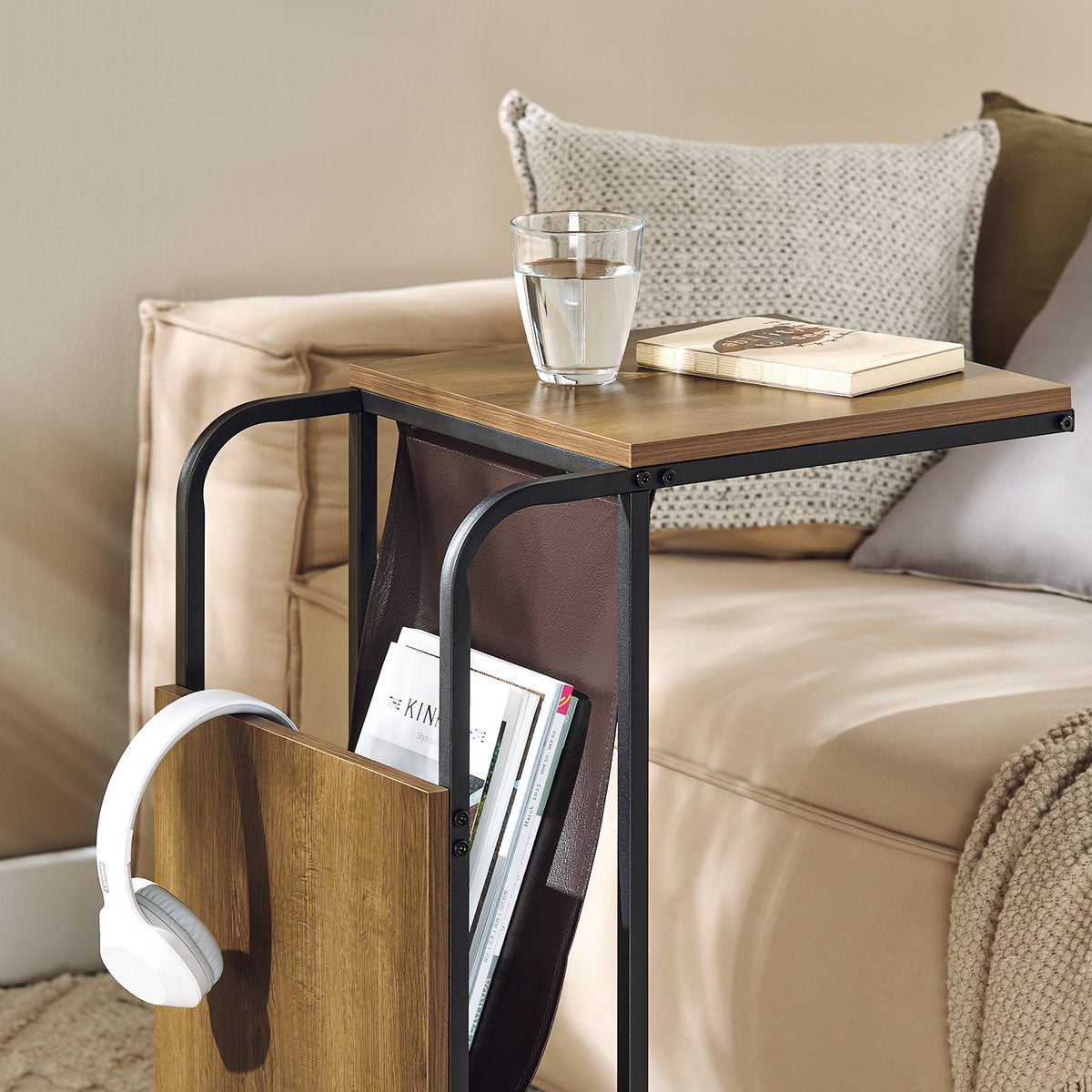 SoBuy FBT140-PF Măsuță de cafea laterală în formă de C, Masă de ceai, Mobilier de living vintage, Structură metalică