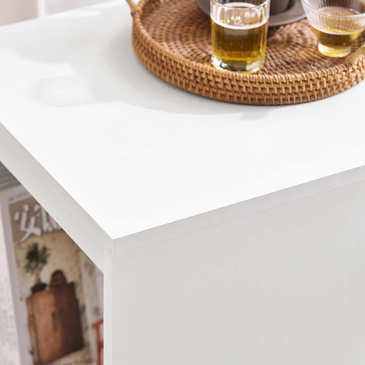 SoBuy FBT142-W Table d’Appoint, Bout de Canapé de Salon,  à roulettes, Chariot de Bureau avec tiroir et Portes en Verre