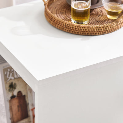 SoBuy FBT142-W Table d’Appoint, Bout de Canapé de Salon,  à roulettes, Chariot de Bureau avec tiroir et Portes en Verre