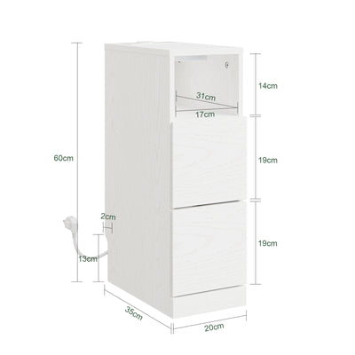 SoBuy FBT149-SCH Noptieră Îngustă 20 cm, Măsuță Laterală Subțire cu 2 Sertare și Compartiment Deschis, Noptieră pentru Spații Mici, Lângă Canapea sau Pat, 20x35x60 cm Negru