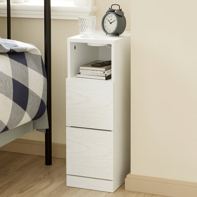 SoBuy FBT149-SCH Noptieră Îngustă 20 cm, Măsuță Laterală Subțire cu 2 Sertare și Compartiment Deschis, Noptieră pentru Spații Mici, Lângă Canapea sau Pat, 20x35x60 cm Negru