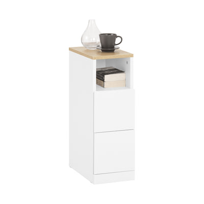 SoBuy FBT149-WN Table de chevet étroite 20 cm avec 2 tiroirs et étagère – Gain de place chambre et studio, Blanc naturel