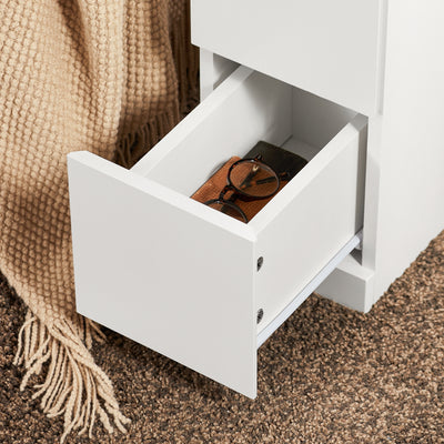SoBuy FBT149-WN Table de Chevet Étroit 20 cm, 2 Tiroirs et Étagère – Table de Nuit Slim Gain de Place, Blanc Naturel