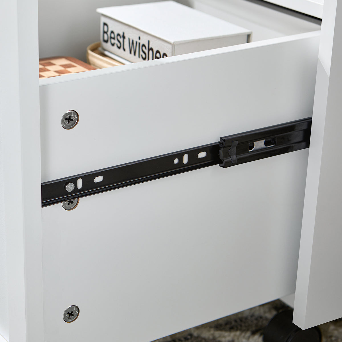 SoBuy FBT150-W Bout de Canapé sur roulettes Table de Chevet Table de Nuit Table d'Appoint avec 1 Tiroir et 2 Portes