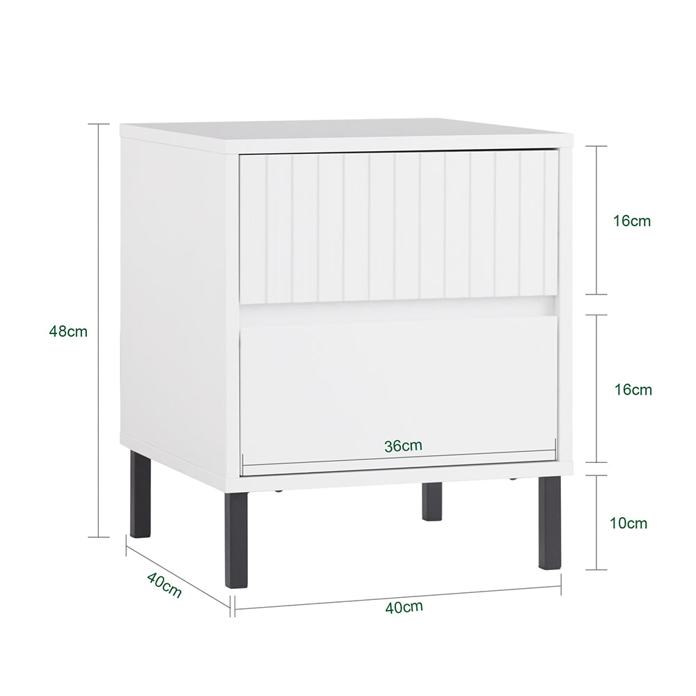 SoBuy FBT157-W Bout de Canapé Table de Chevet Table de Nuit Table d'Appoint Table Basse avec 2 Tiroirs pour Salon, Chambre ou Bureau, Pieds en Métal, L40 x P40 x H48 cm, Blanc