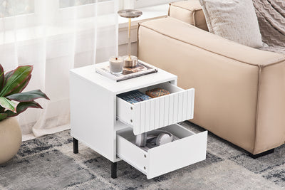 SoBuy FBT157-W Bout de Canapé Table de Chevet Table de Nuit Table d'Appoint Table Basse avec 2 Tiroirs pour Salon, Chambre ou Bureau, Pieds en Métal, L40 x P40 x H48 cm, Blanc